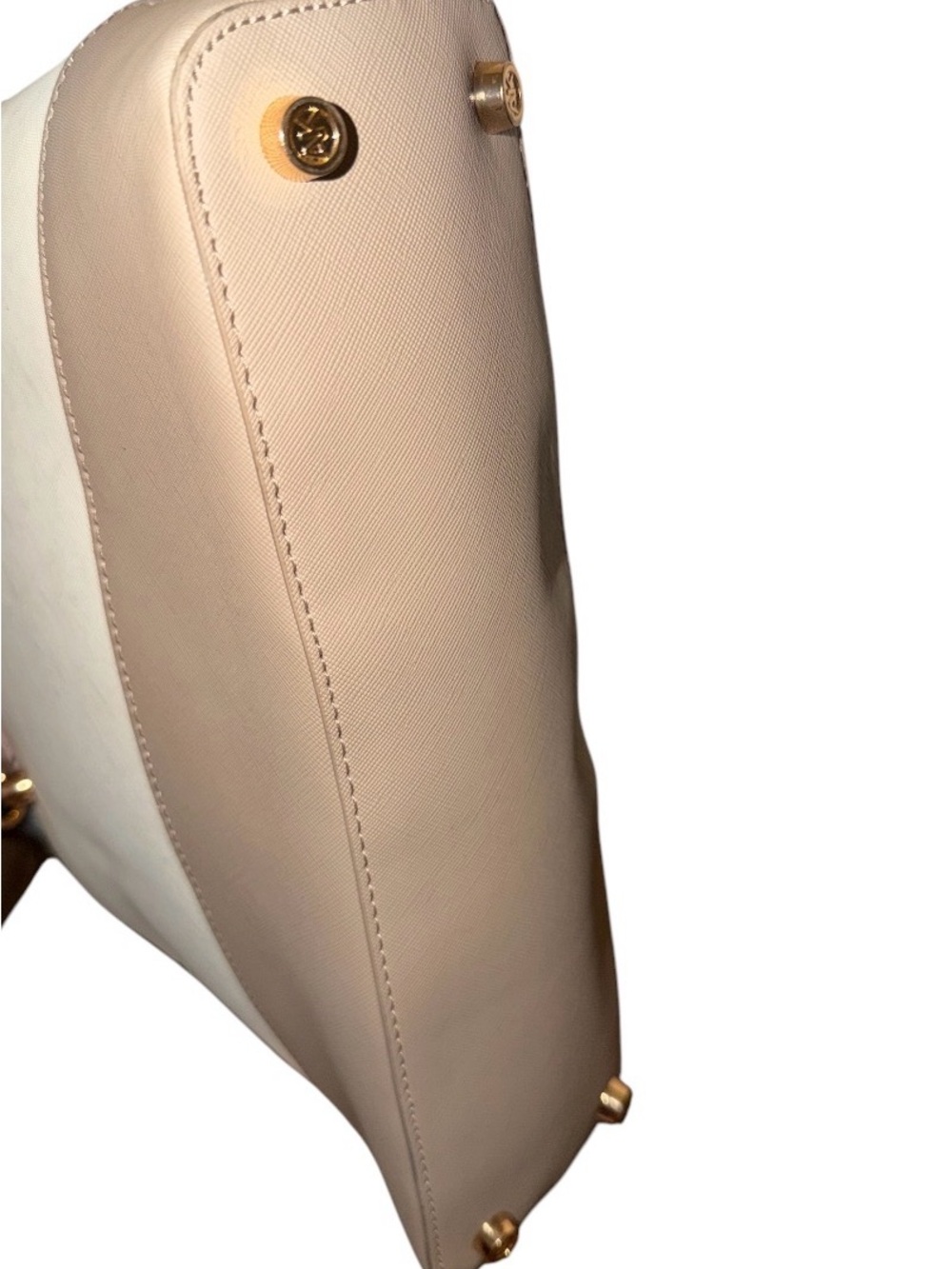 Anne Klein Cream and Taupe Dome Satchel with Pale Pink Strap - Picture 4 of 10